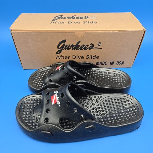 Gurkee’s After Dive Slide Sandals Men’s 8 Women’s 10 Black Scuba New Box USA